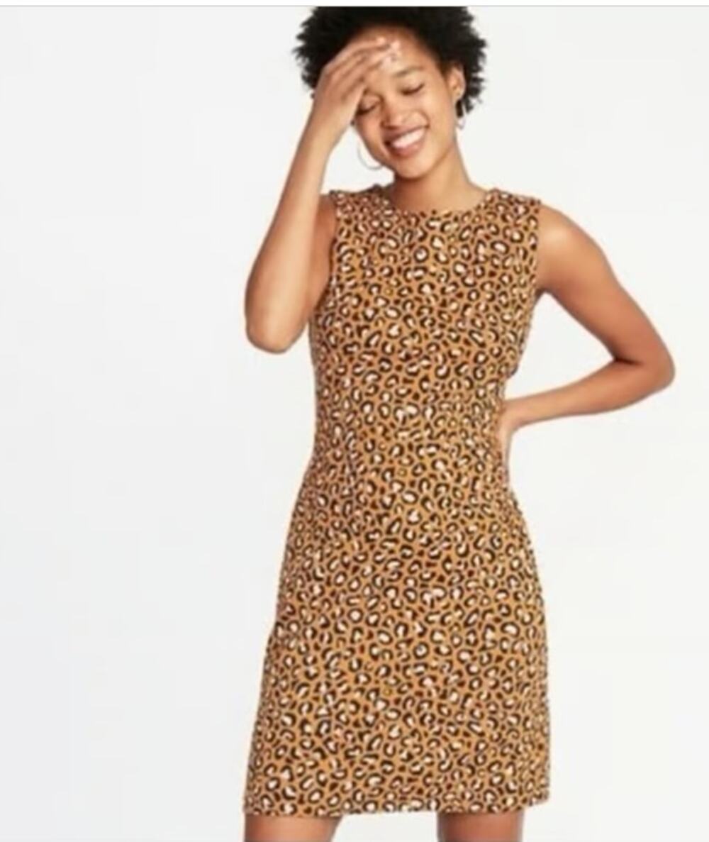 Old Navy Womens CheetahPrint Sheath Dress XL Stretch Boho Chic Cotton